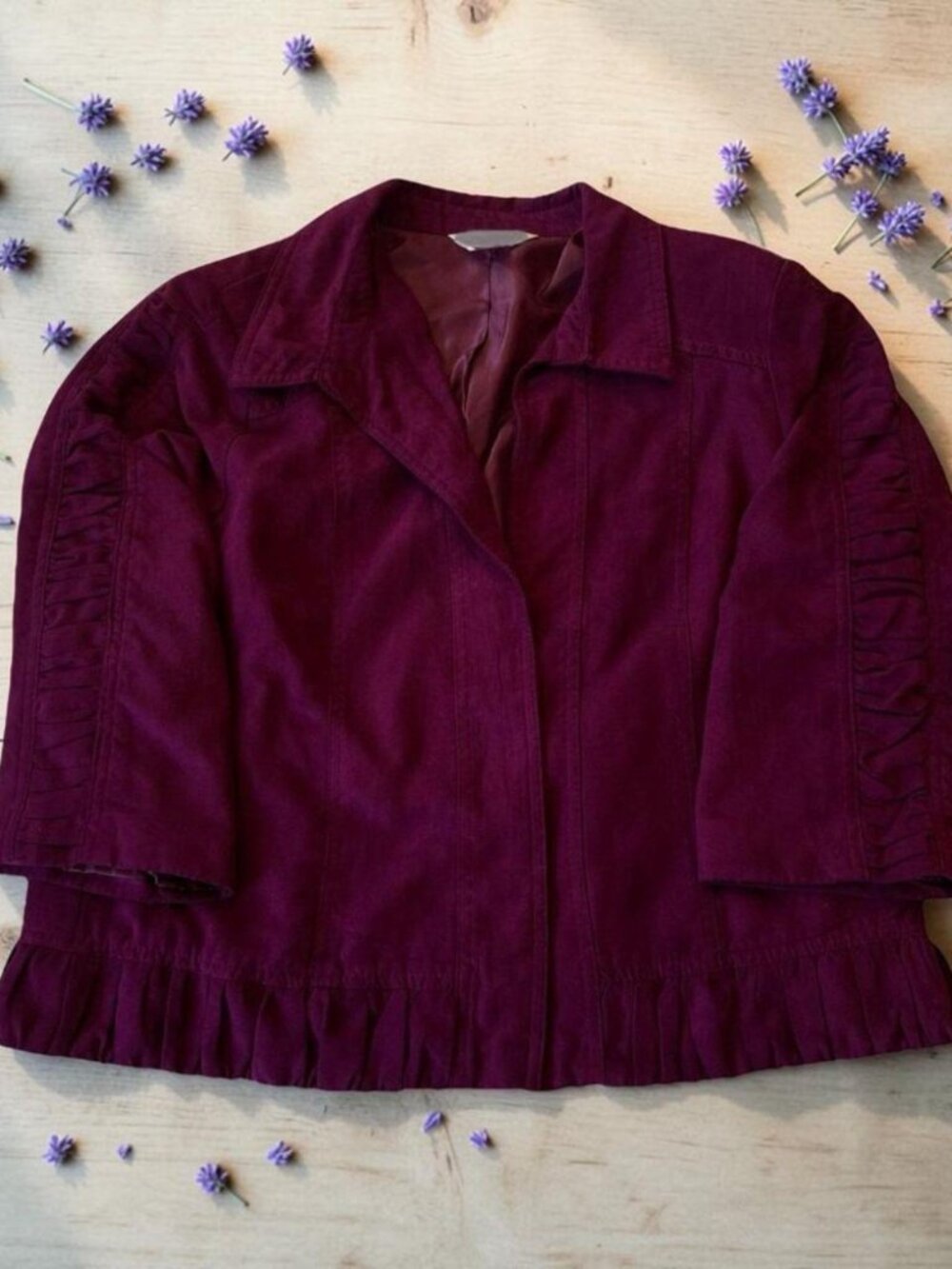 Christopher & Banks Women's Blazer Size Large Purple 3/4 Sleeve Suede